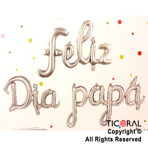 GLOBO METALIZADO FRASE FELIZ DIA PAPA PLATA X 1 (NO APTO HELIO)